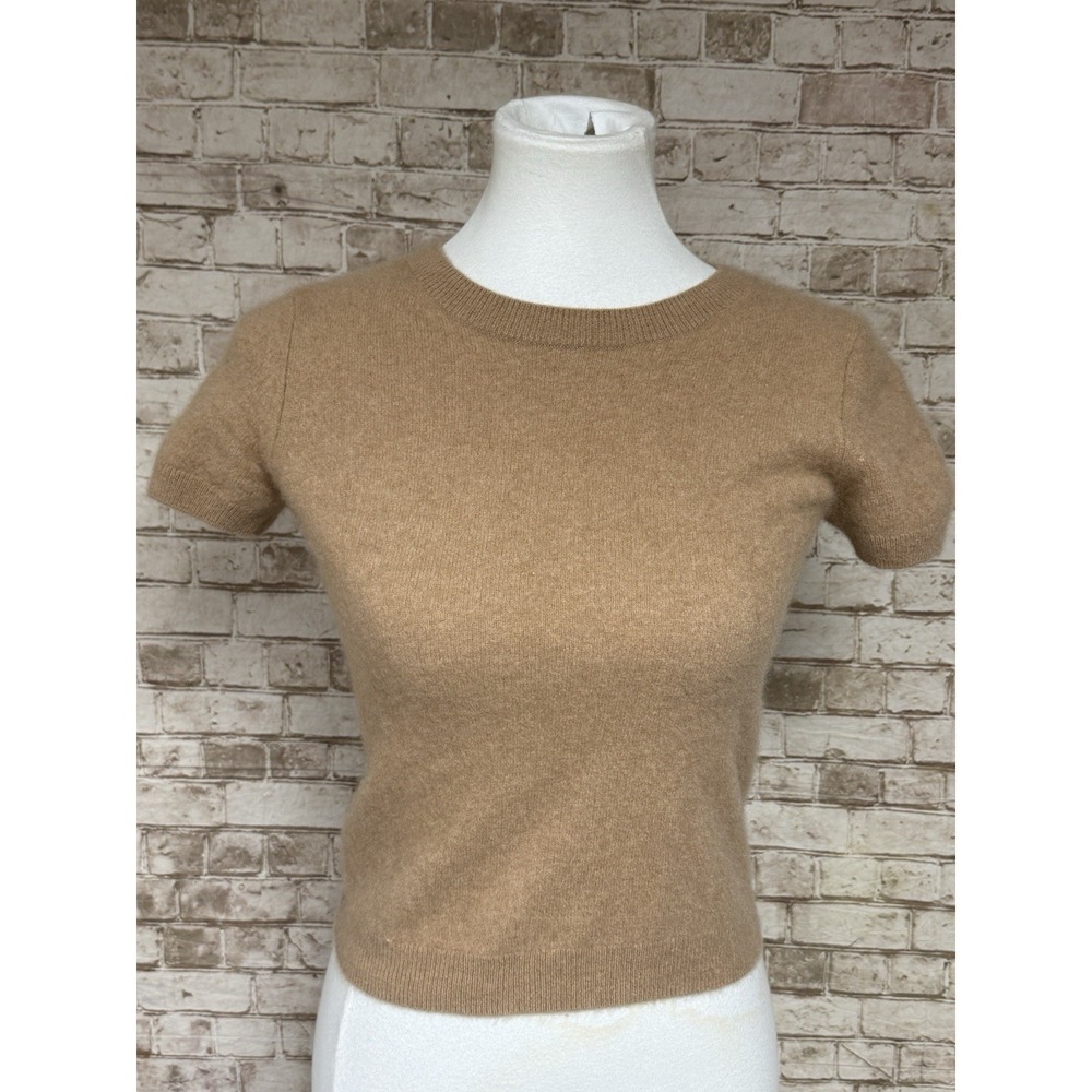 Quince Mongolian Cashmere Short Sleeve Sweater Tee Camel Brown M Medium - Picture 4 of 7